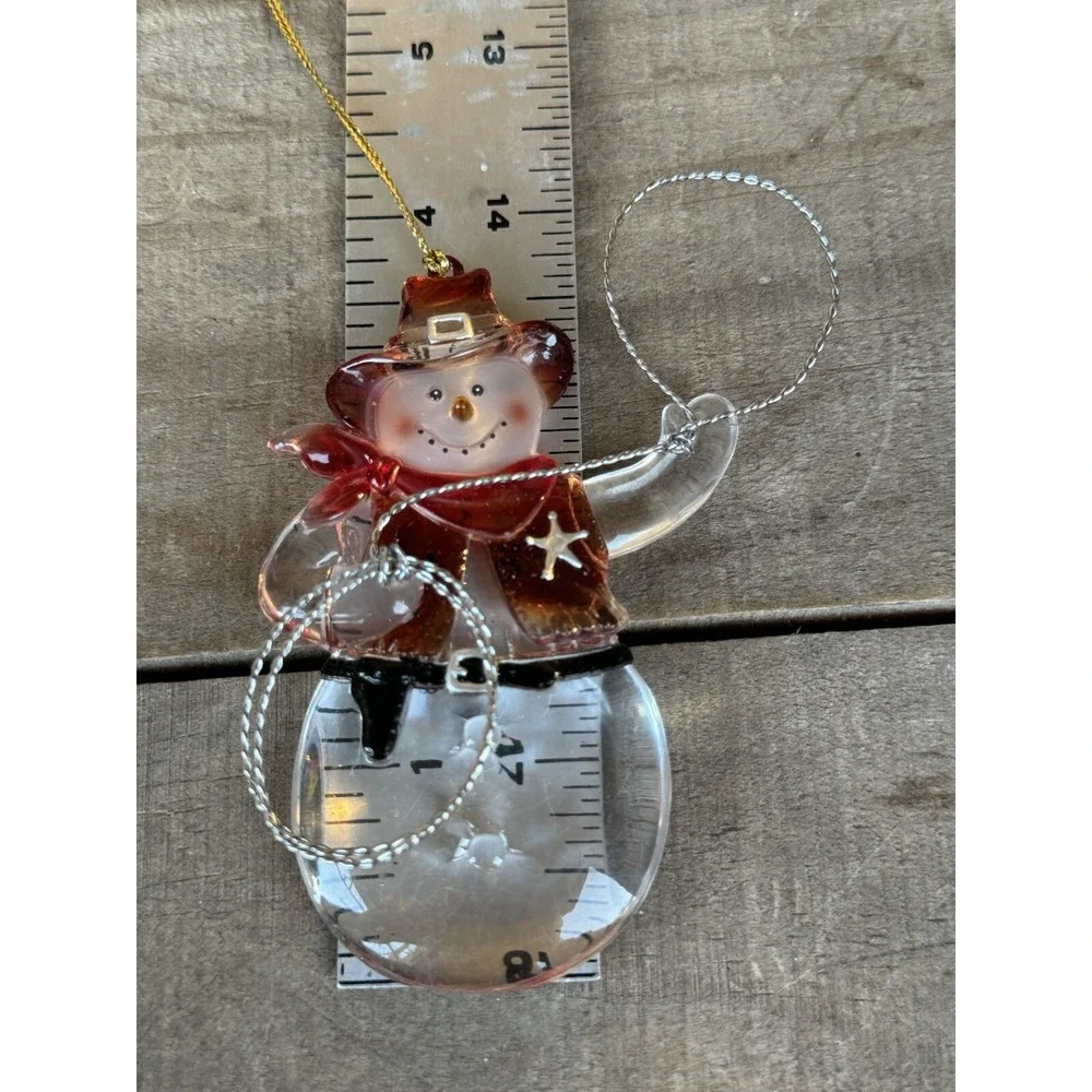 Gerson Cowboy Sheriff Snowman Christmas Ornament Acrylic Holding Metal Lasso‎